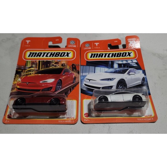 Matchbox Tesla Model S New 2024 Lot of 2 RED WHITE Diecast Cars Elon Musk SpaceX - Picture 7 of 7